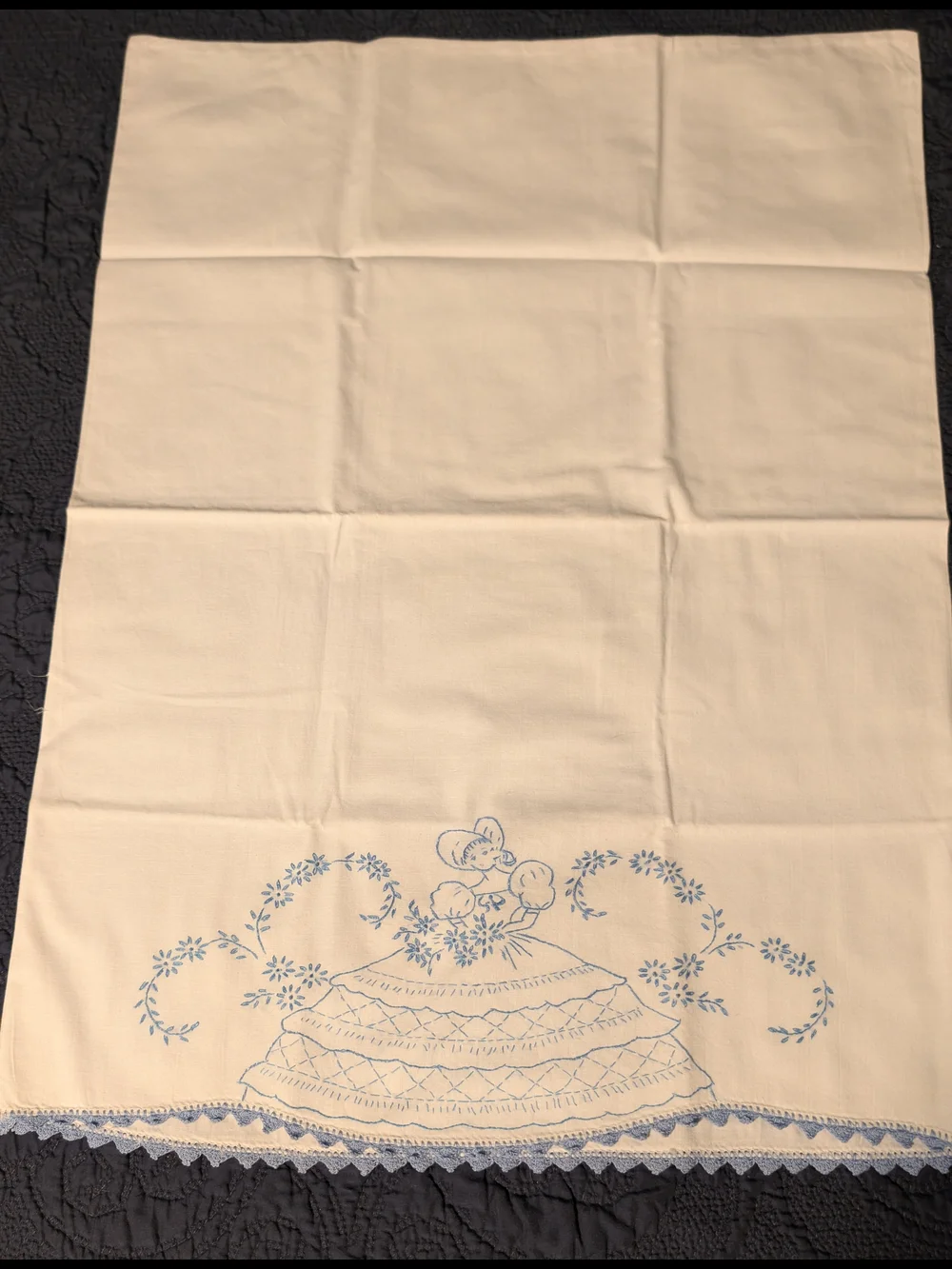 Embroidery Ladies In Light Blue Pillowcase Set